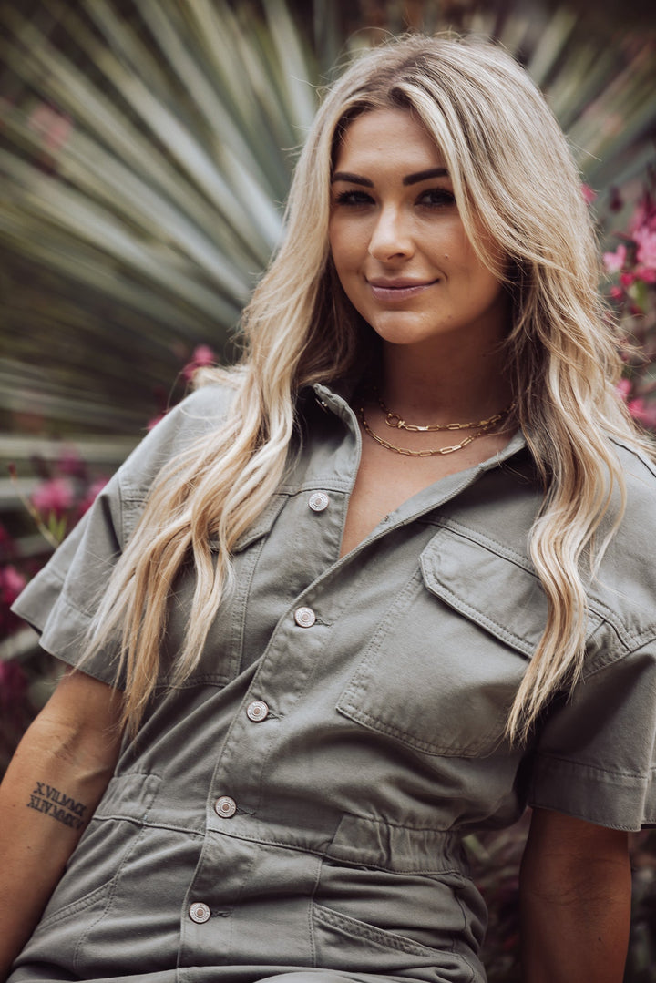 Free People Marci Denim Jumpsuit - Washed Army - Jayden P Boutique