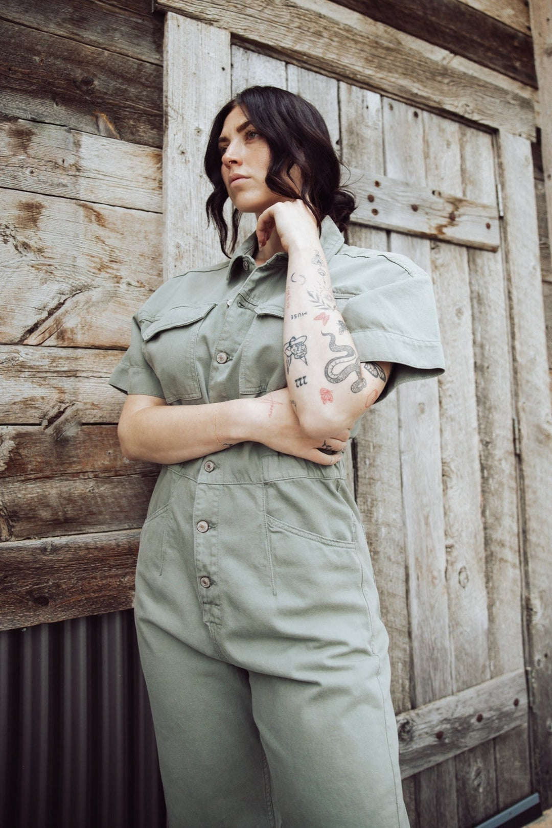 Free People Marci Denim Jumpsuit - Washed Army - Jayden P Boutique