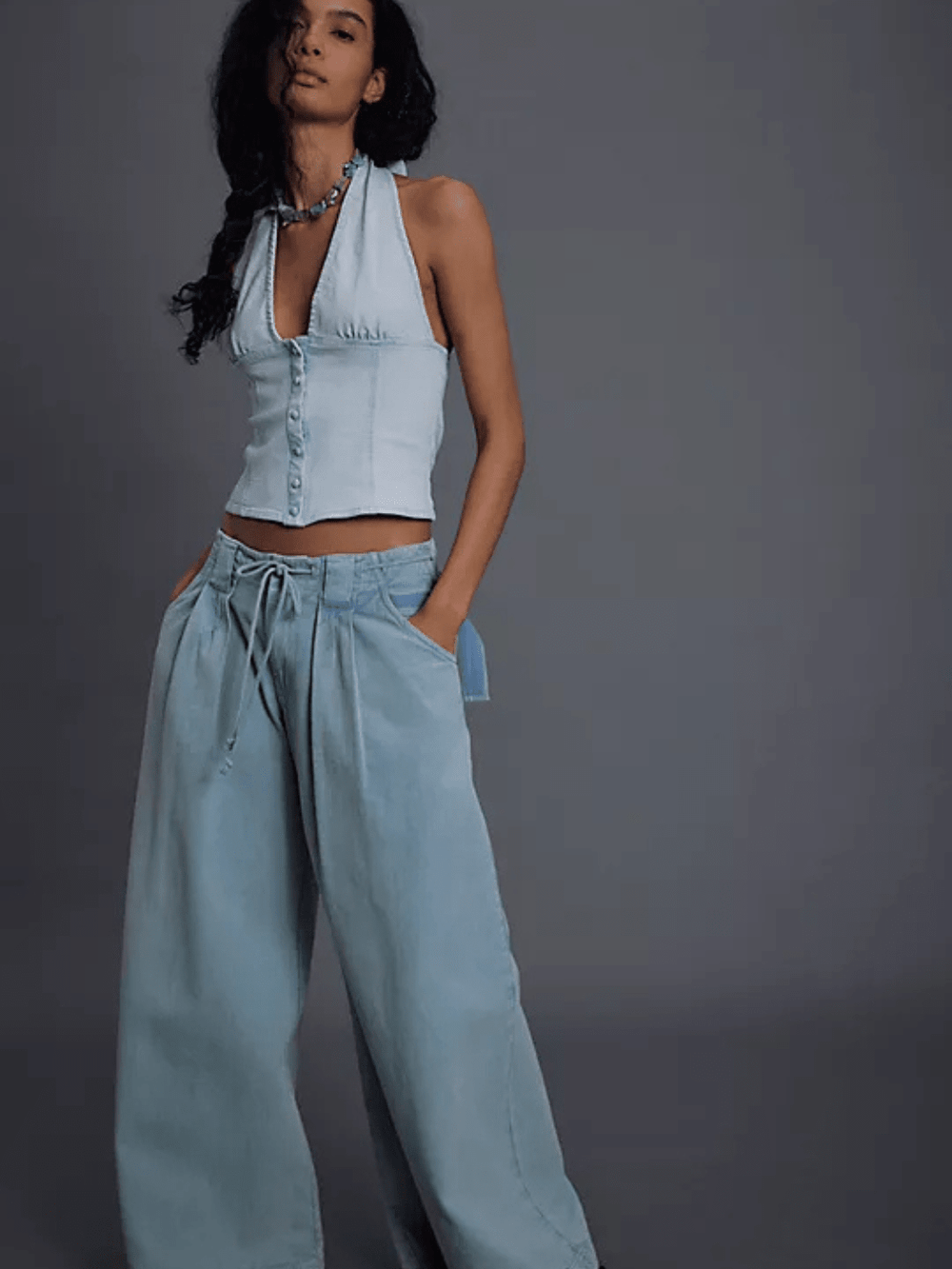 Free People - Ramona Denim Halter Top-SALE - Jayden P Boutique