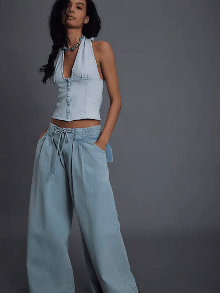 Free People - Ramona Denim Halter Top-SALE - Jayden P Boutique