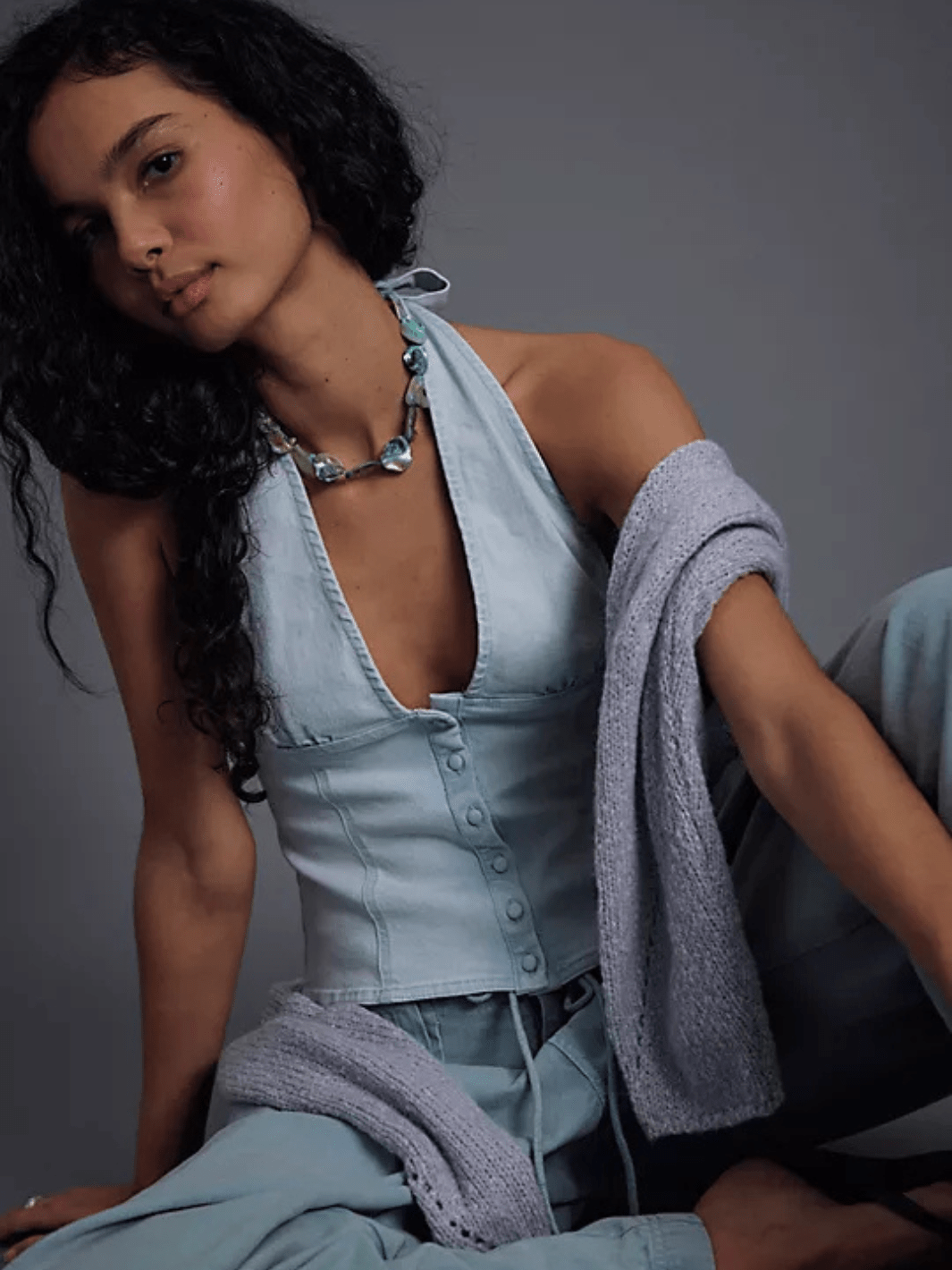Free People - Ramona Denim Halter Top-SALE - Jayden P Boutique