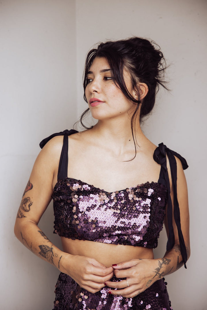 Free People Star Bright Sequin Crop Top - Purple - Jayden P Boutique