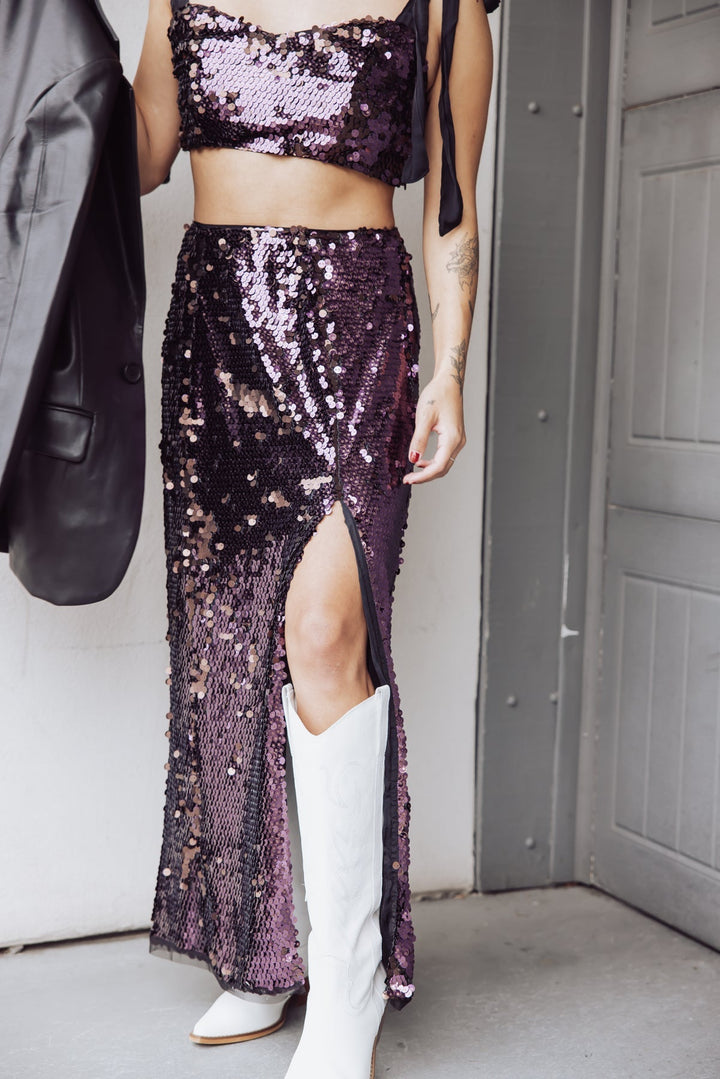 Free People Star Bright Sequin Maxi Skirt - Purple - Jayden P Boutique