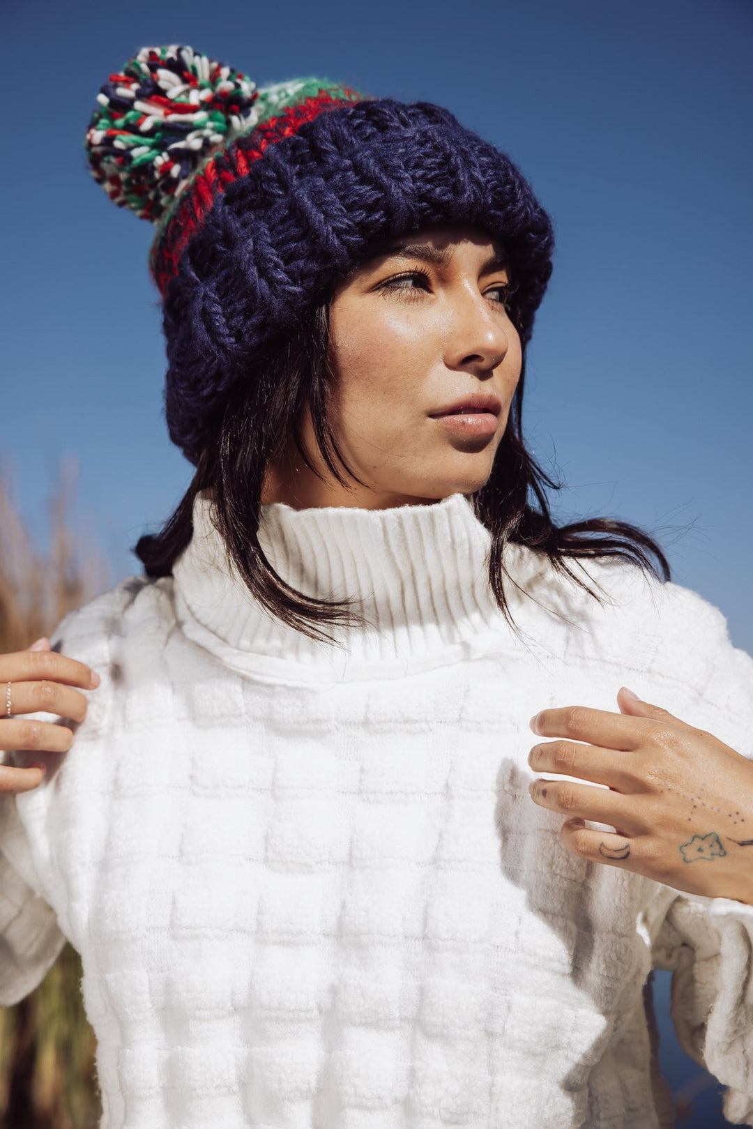 Free People Tide Stripe Knit Pom Beanie - Navy - Jayden P Boutique