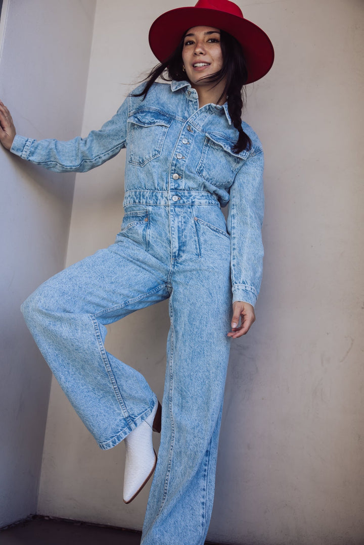 Free People Touch The Sky Denim Jumpsuit - Jayden P Boutique