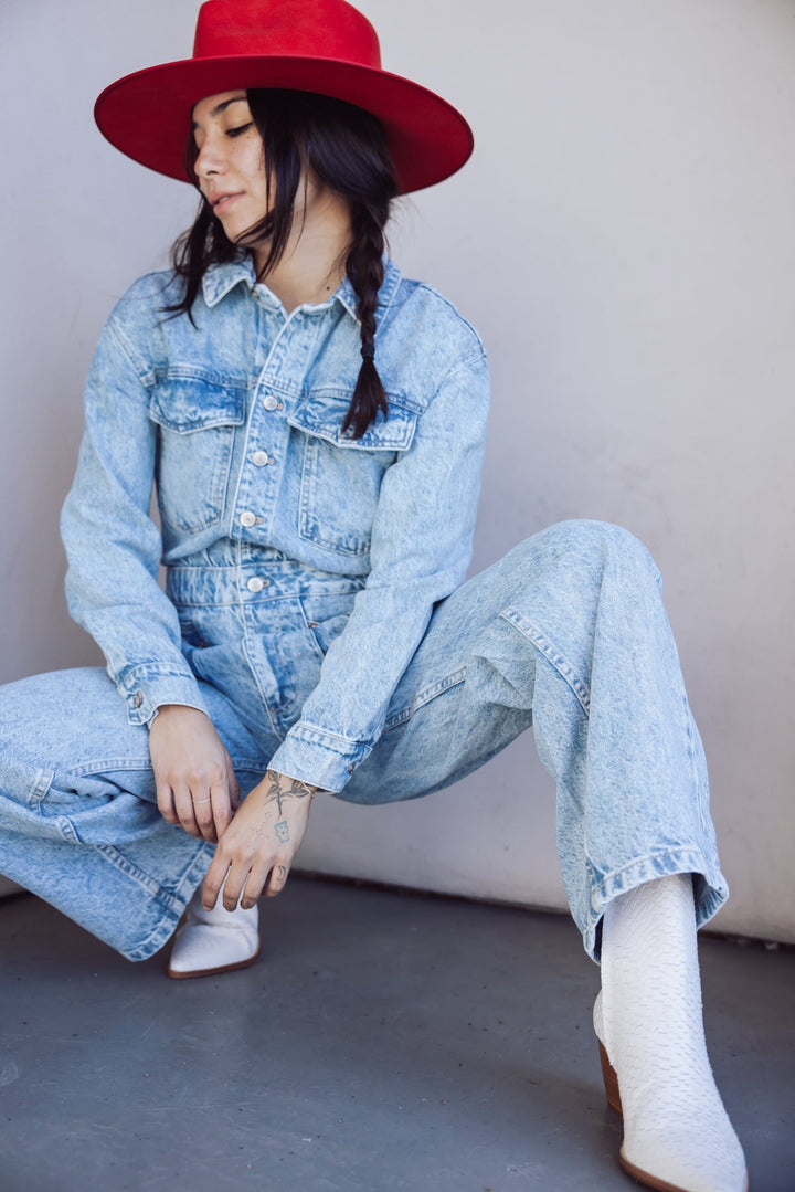 Free People Touch The Sky Denim Jumpsuit - Jayden P Boutique