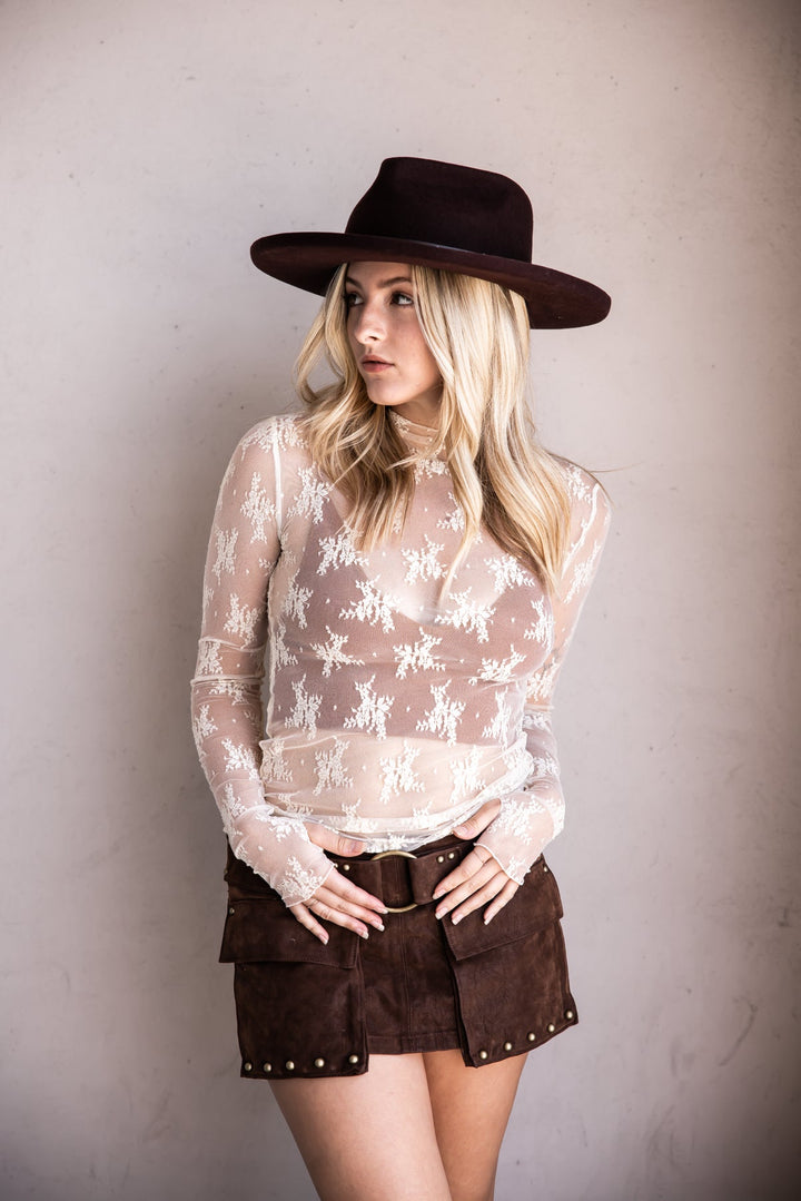 Free People Lady Lux Layering Top in Mermaids Tail — embroidered floral lace long sleeve | Jayden P Boutique