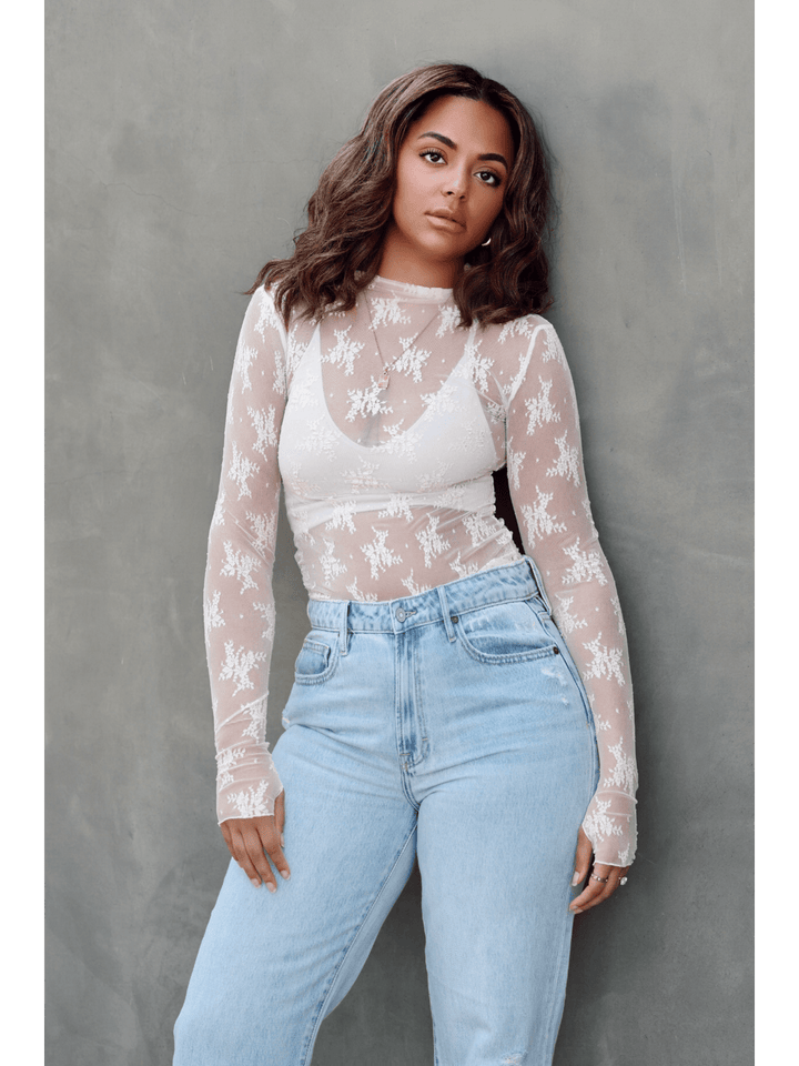 Free People Lady Lux Layering Top in Mermaids Tail — sheer floral top detail | Jayden P Boutique