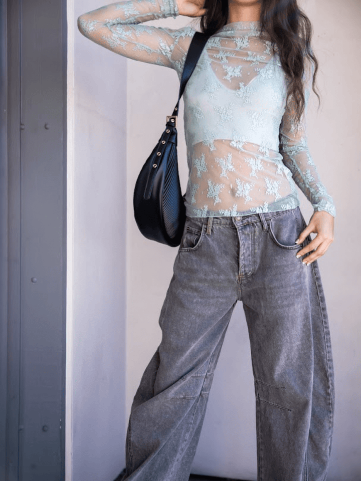 Free People Lady Lux Layering Top in Mermaids Tail — romantic sheer lace mesh top outfit | Jayden P Boutique