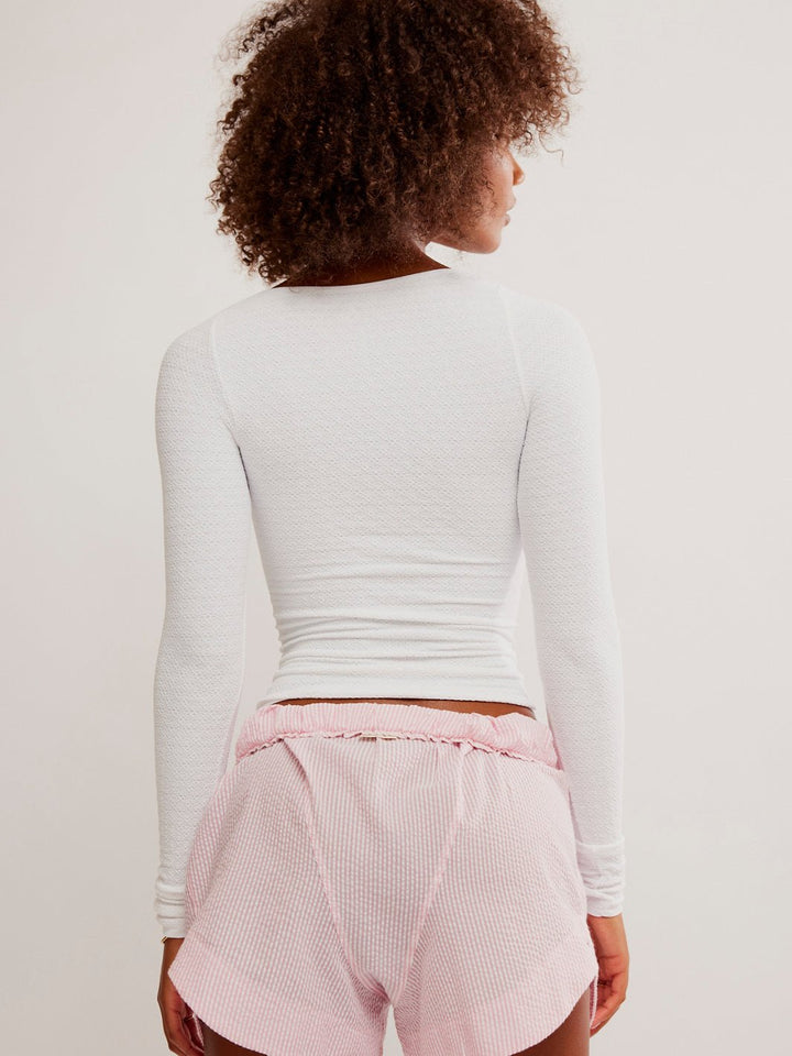 Free People Love Letter Long Sleeve in White — back view of formfitting long sleeve top | Jayden P Boutique