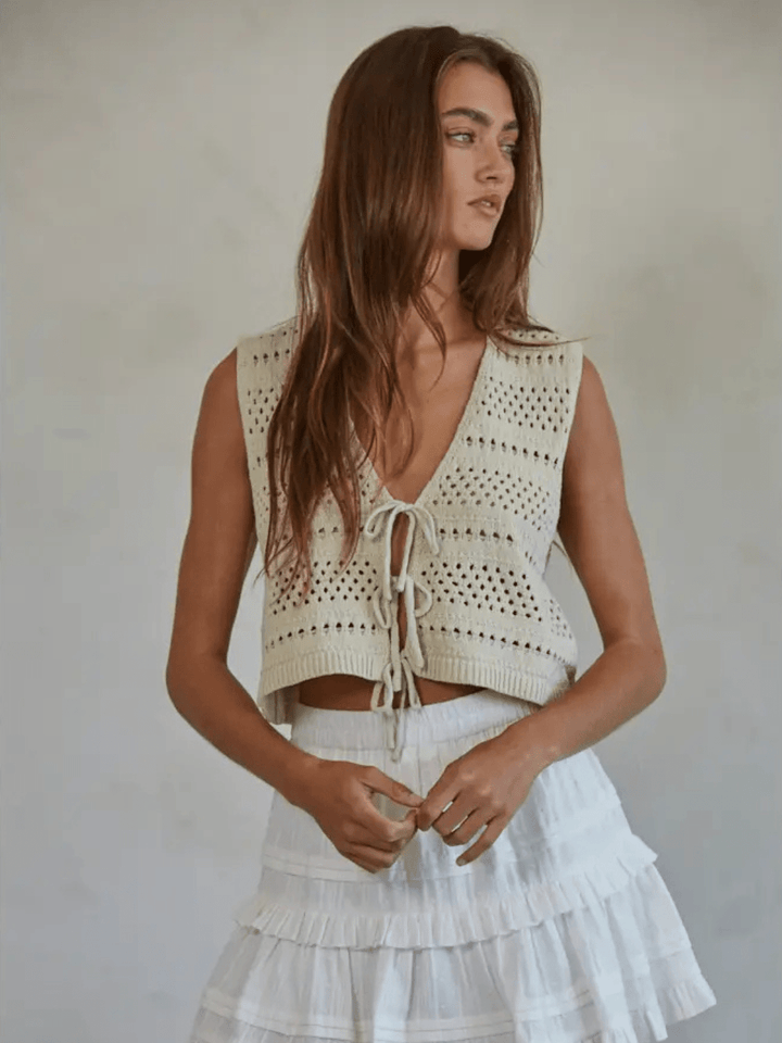 Free Spirited Crochet Lace - up Vest - Jayden P Boutique