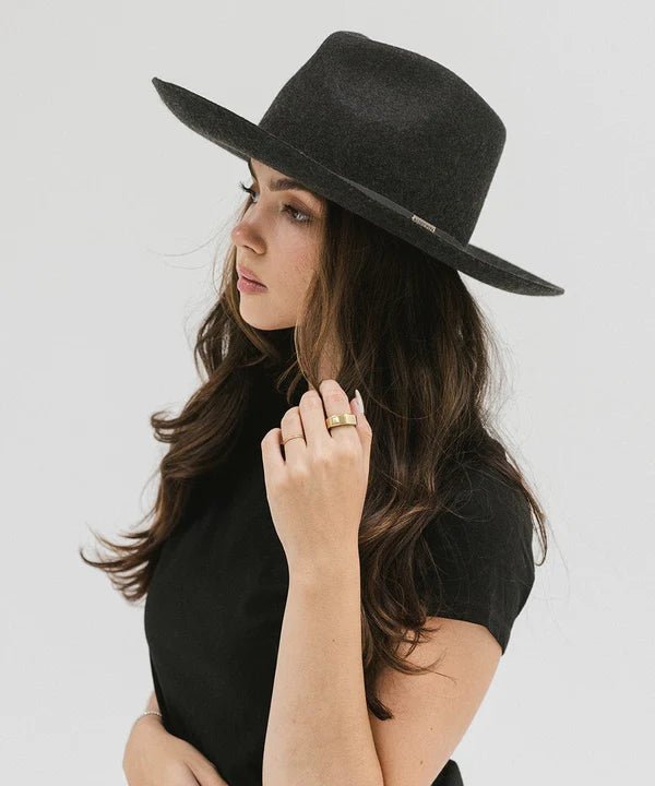 Gigi Pip Rowan Wide Brim Fedora - Charcoal - Jayden P Boutique