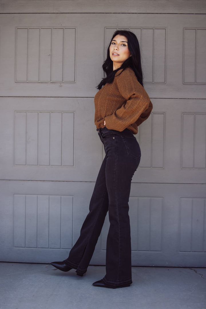 HIDDEN JEANS Happi Side Slit Flare Jeans - Black - Jayden P Boutique