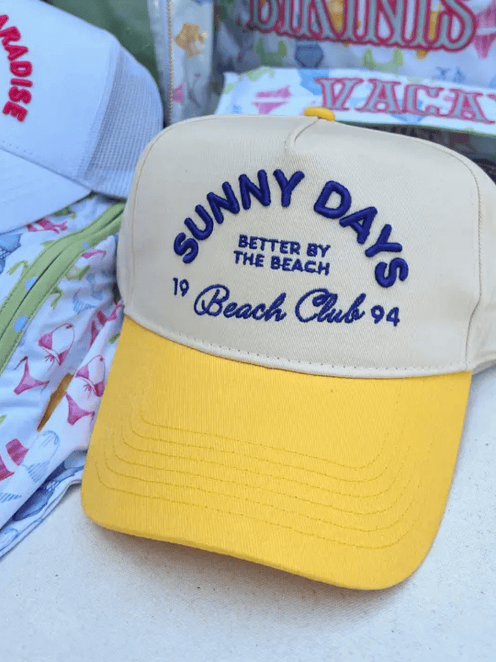 KENZKUSTOMZ - Sunny Days Yellow Vintage Trucker Hat by KENZKUSTOMZ (kenzkustomz-sunny-days-yellow-vintage-trucker-hat)