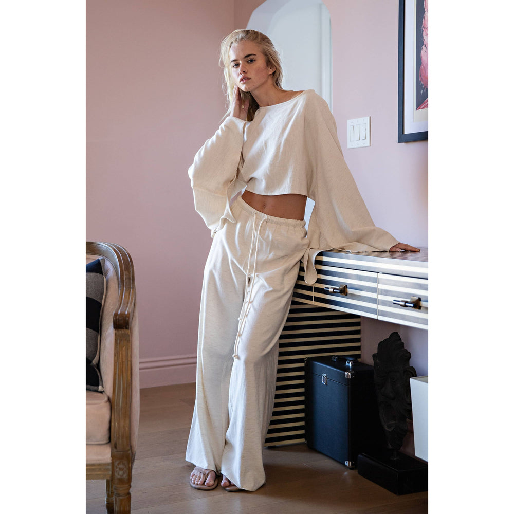 linen crop top wide leg lounge set 2