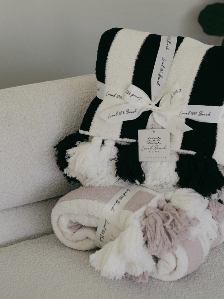 Local Beach Striped Luxe Home Blanket with Tassels - Jayden P Boutique