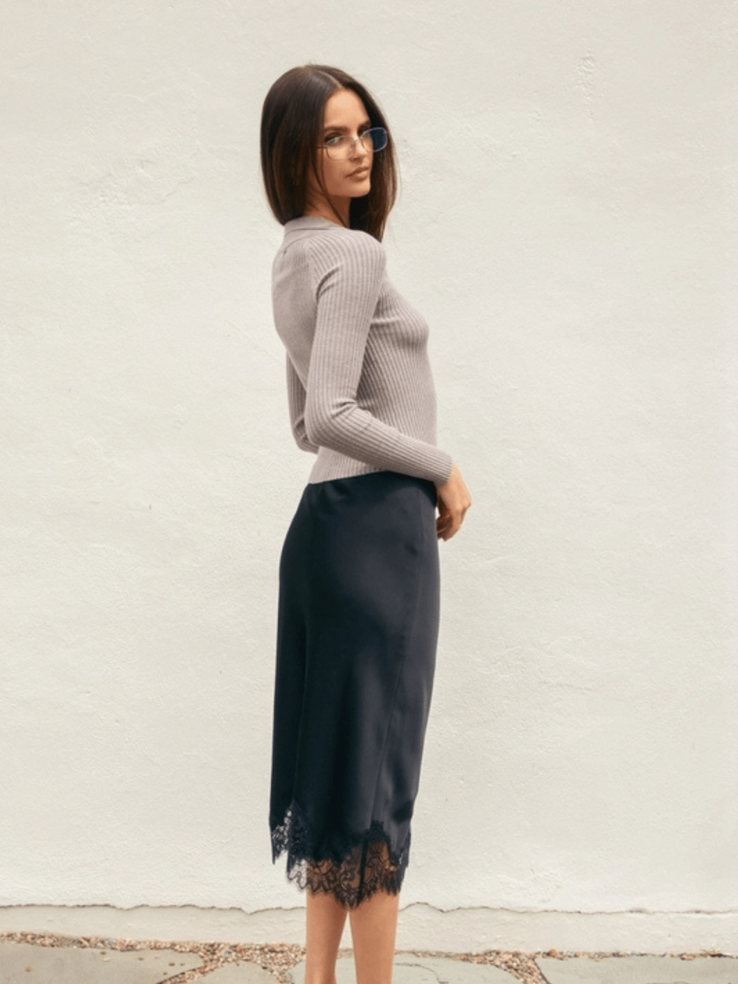 Midnight Muse Satin Lace Pencil Skirt - Jayden P Boutique