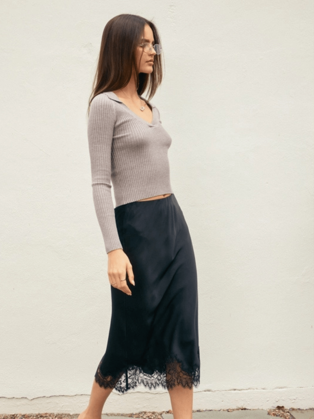 Midnight Muse Satin Lace Pencil Skirt - Jayden P Boutique