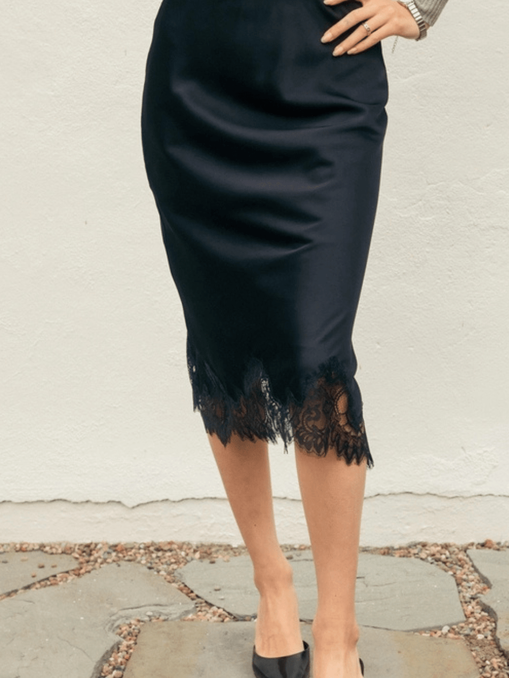 Midnight Muse Satin Lace Pencil Skirt - Jayden P Boutique