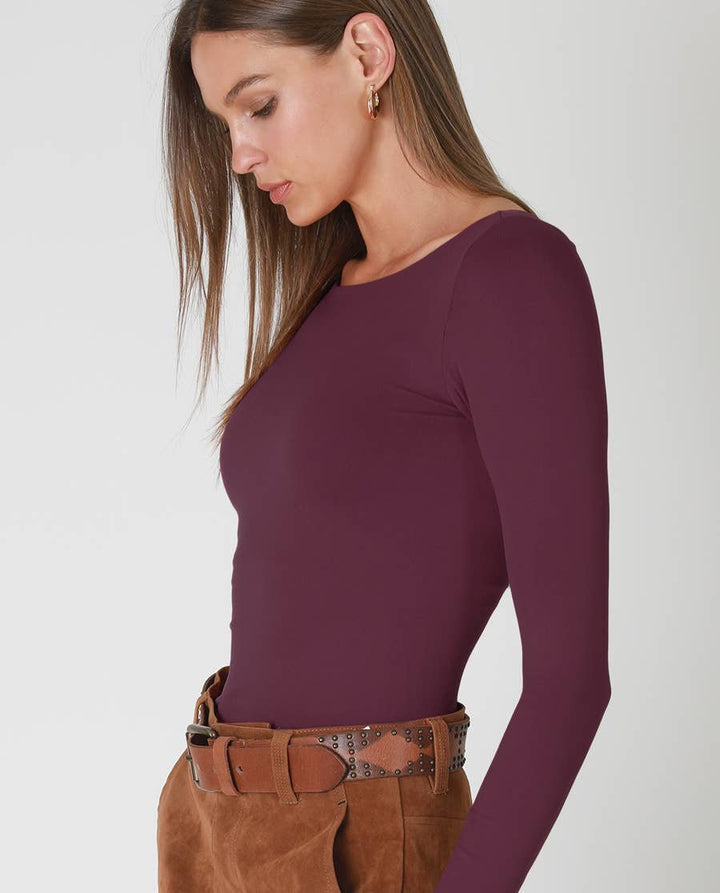NikiBiki The Margot Boat Neck Long Sleeve Top in Fig