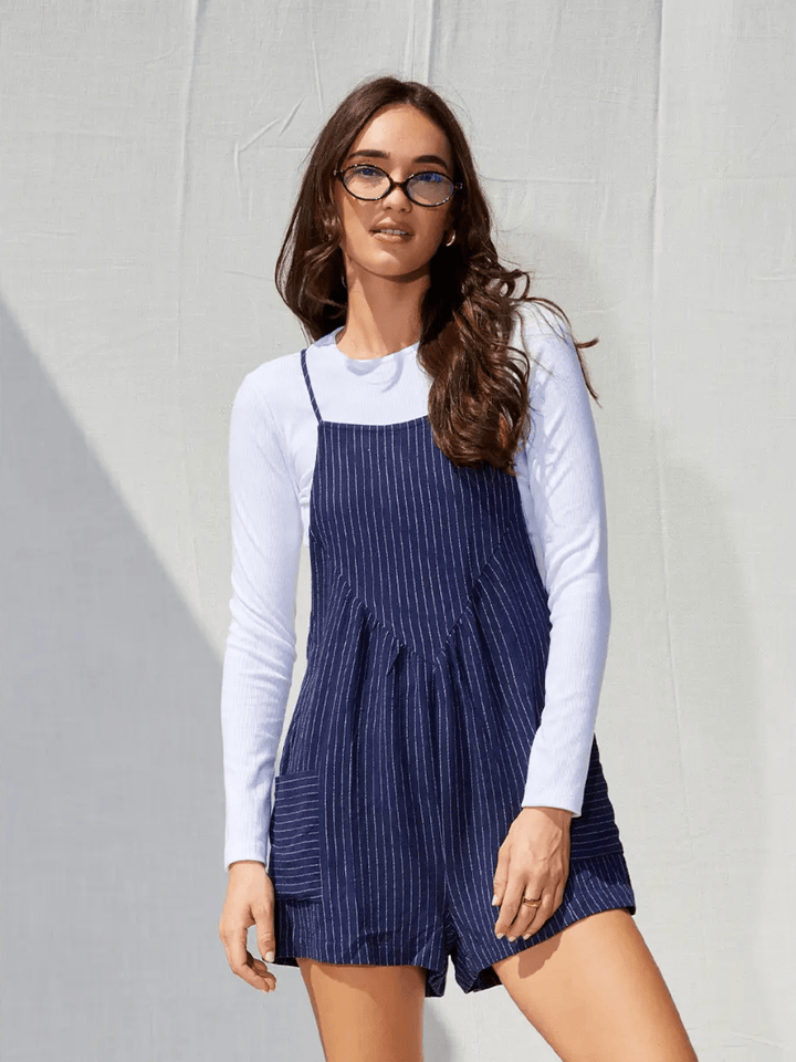 Northwest Striped Linen Pocketed Romper - Jayden P Boutique