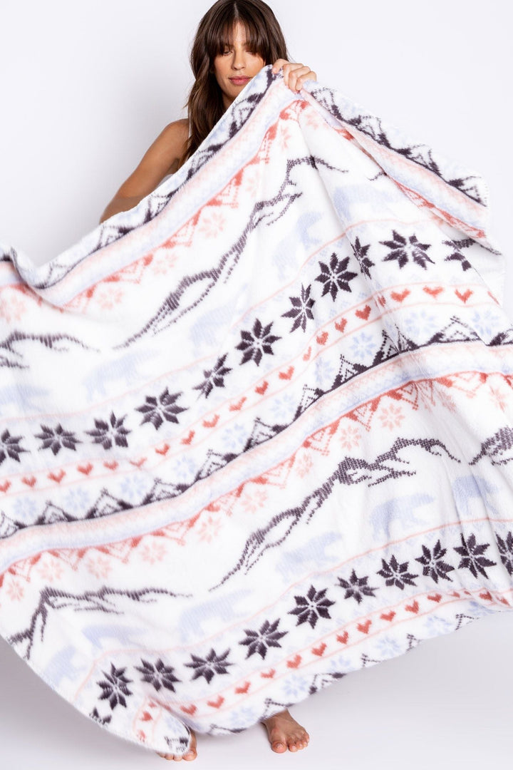 P.J. Salvage - Cozy Plush Blanket - Ivory Snowflakes - Jayden P Boutique