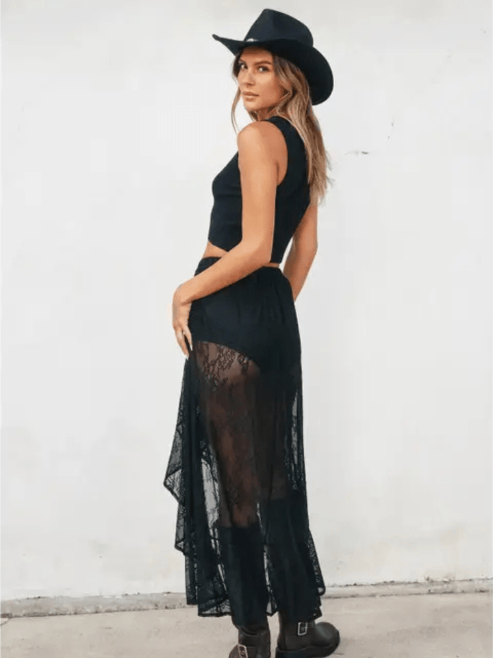 Rachel Playing Hard Ruffled Lace Asymmetrical Midi Skirt - Jayden P Boutique