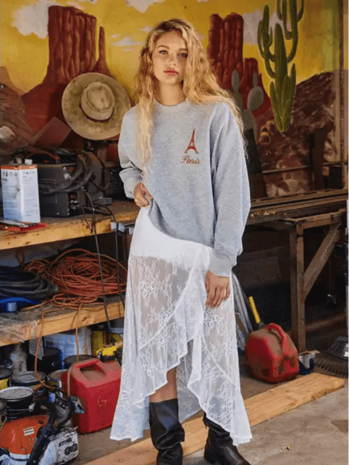 Rachel Playing Hard Ruffled Lace Asymmetrical Midi Skirt - Jayden P Boutique
