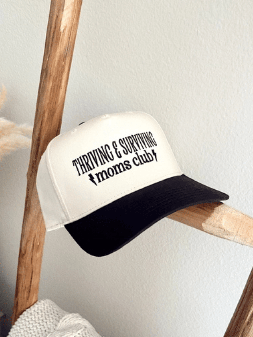 RUBY MOON - Thriving & Surviving Moms Club Trucker Hat - Cream/Black - Jayden P Boutique