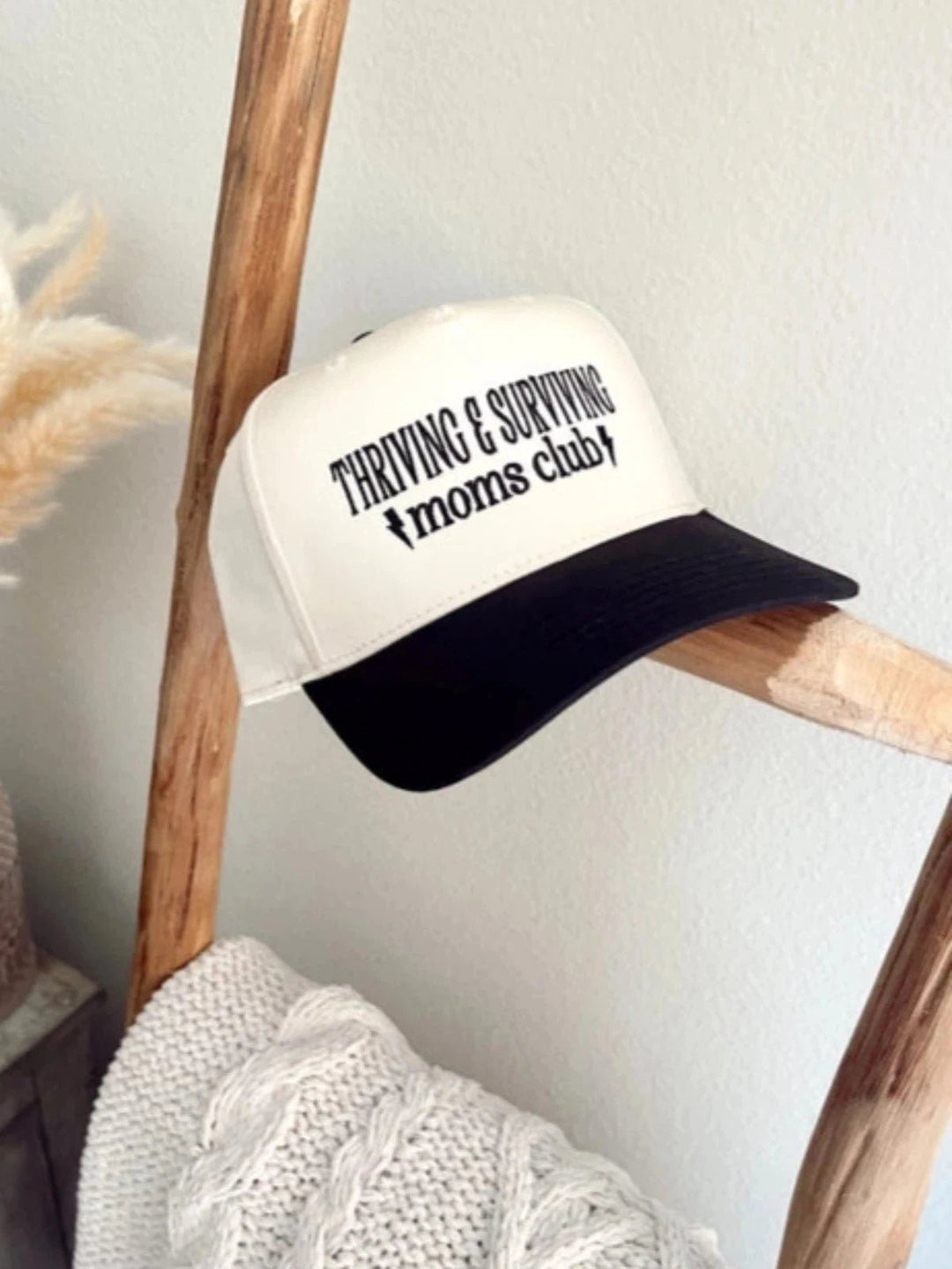 RUBY MOON - Thriving & Surviving Moms Club Trucker Hat - Cream/Black - Jayden P Boutique