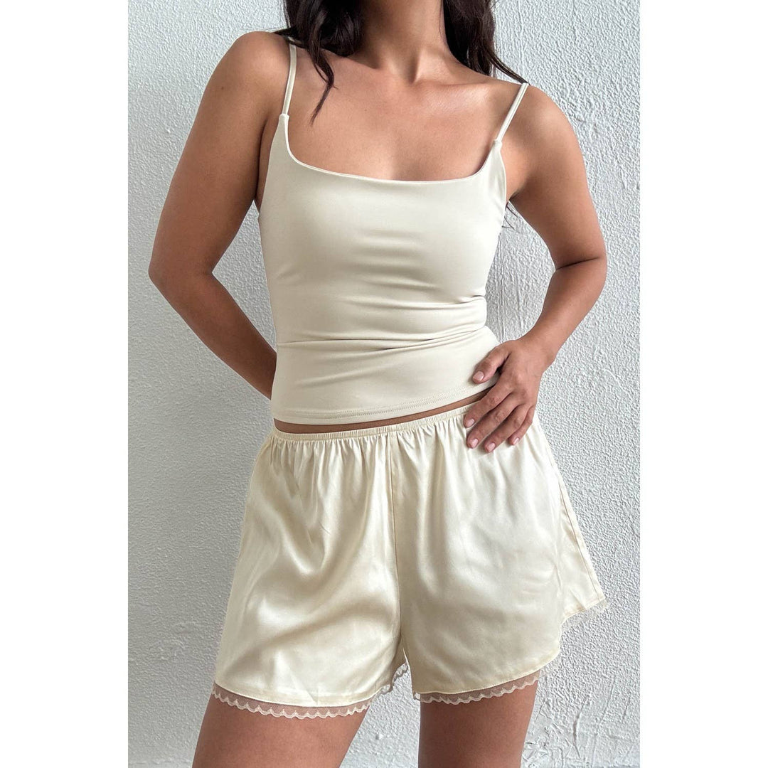 satin lace trim shorts 2