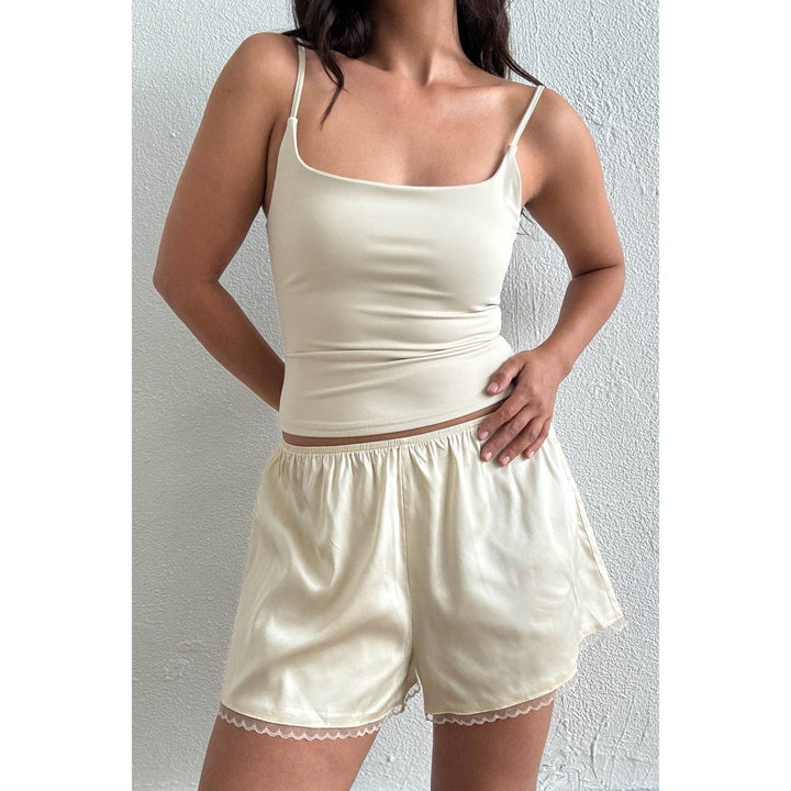 satin lace trim shorts 2
