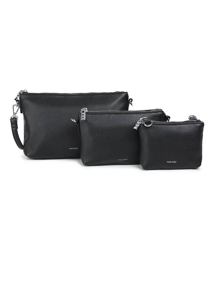 Pixie Mood - Drea  -  Recycled Nylon Pouches Set  - Black Pebbled