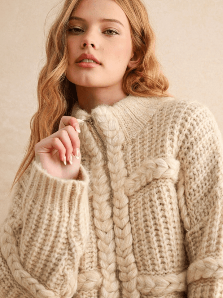 The Alpine Cable Knit Zip Sweater - Jayden P Boutique