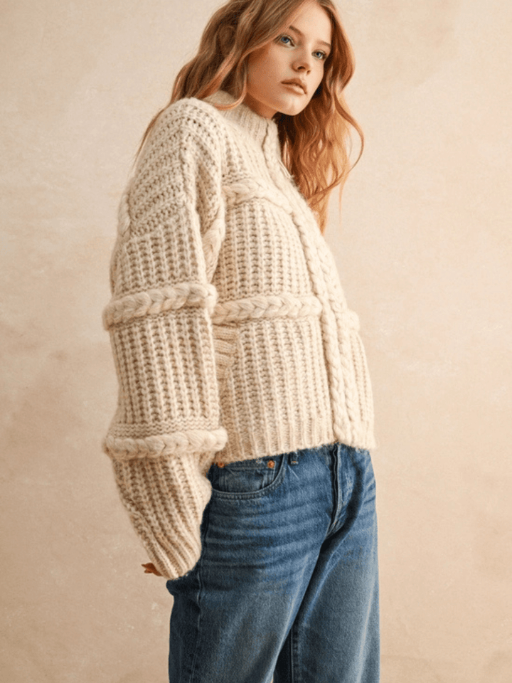 The Alpine Cable Knit Zip Sweater - Jayden P Boutique