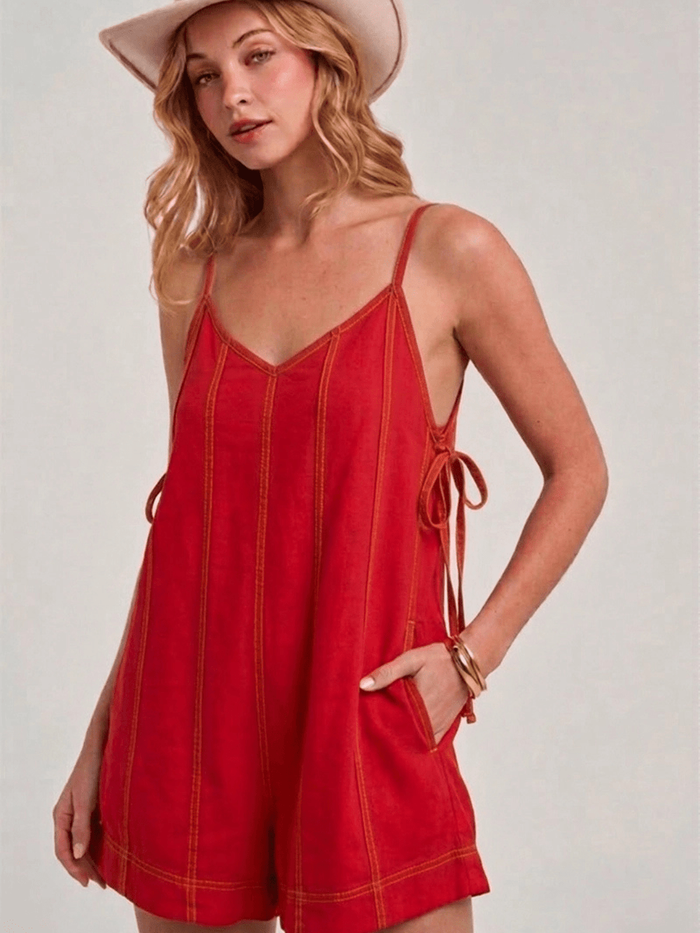 The Cheyenne Contrast Stitch Cotton Romper - Jayden P Boutique