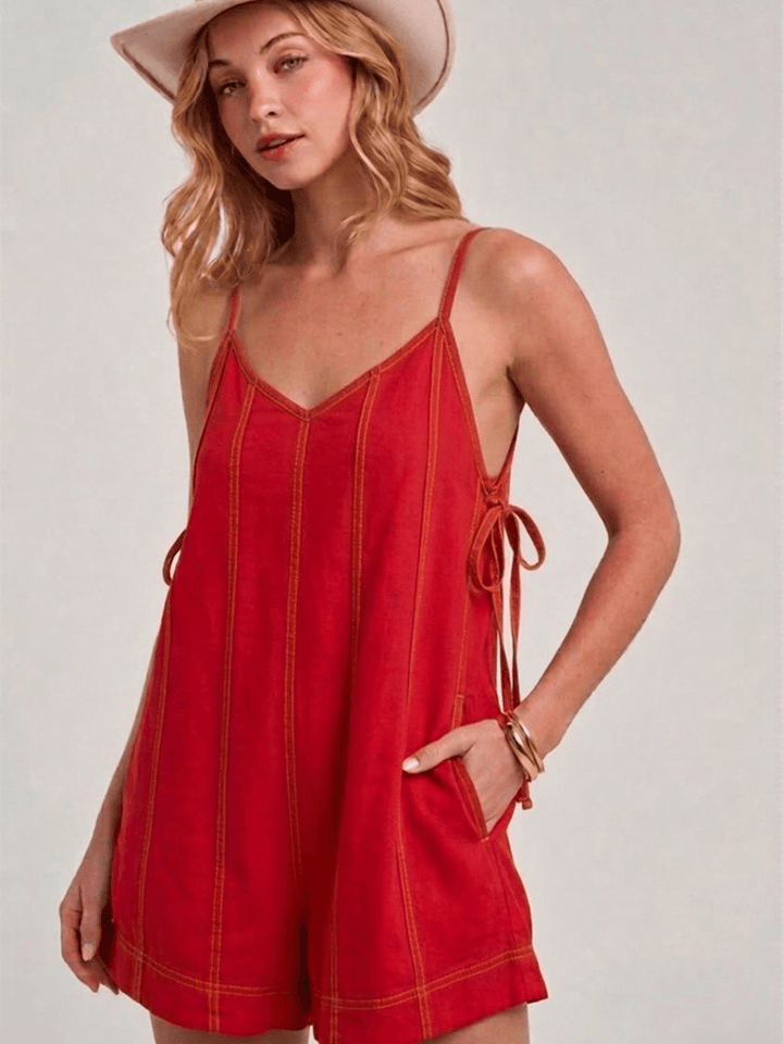 The Cheyenne Contrast Stitch Cotton Romper - Jayden P Boutique