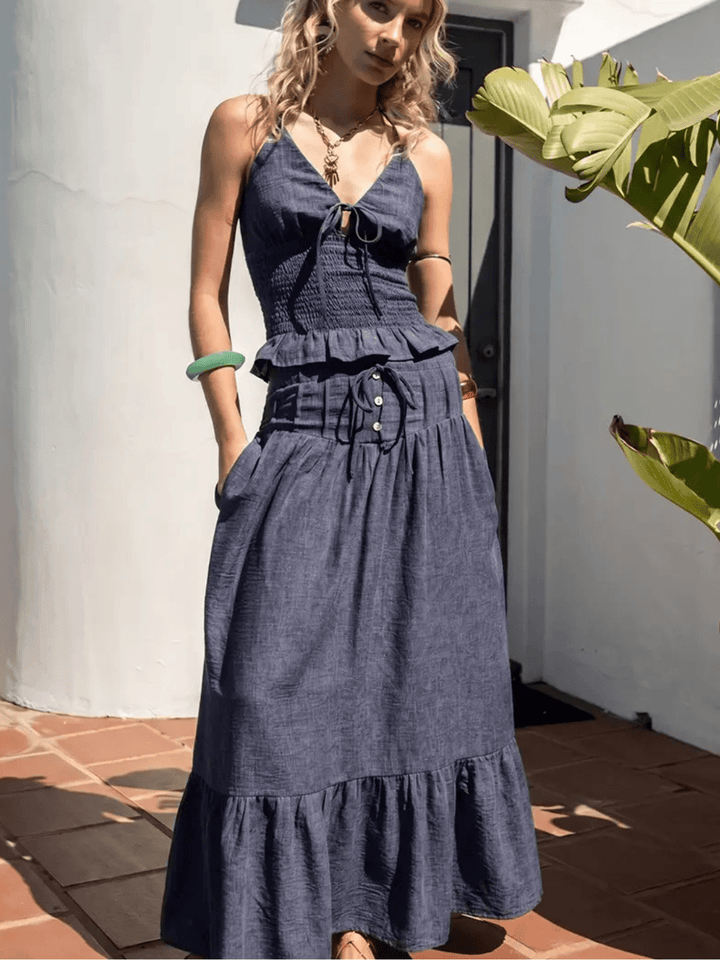 The Indigo Dreams Halter Smocked Denim Top - Jayden P Boutique