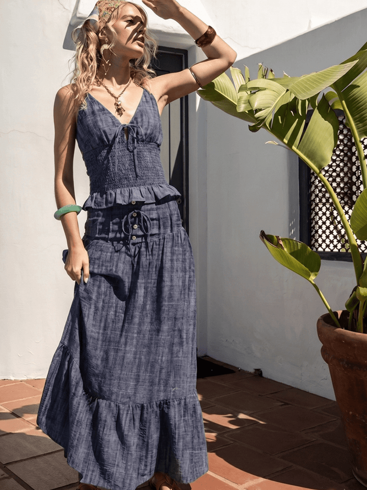 The Indigo Dreams Halter Smocked Denim Top - Jayden P Boutique