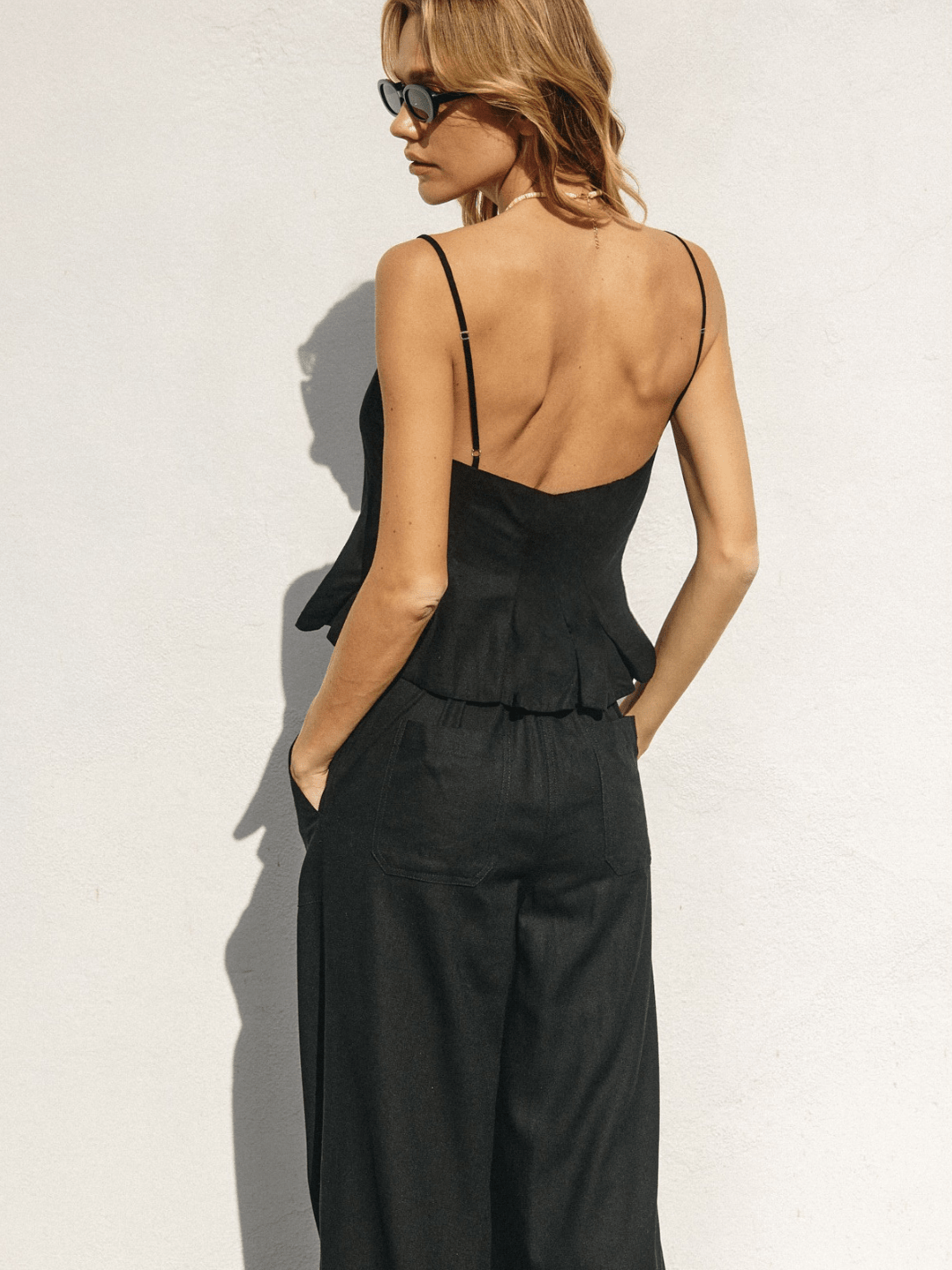 The Midnight Peplum Linen Cami Top - Jayden P Boutique