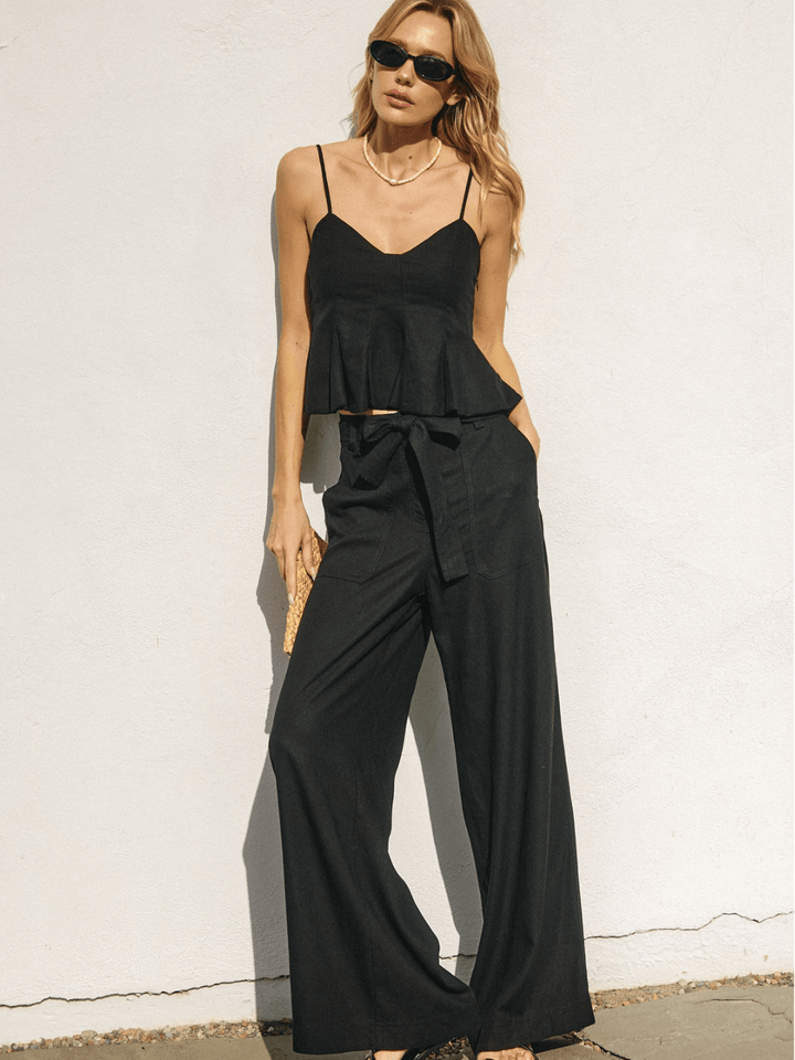 The Midnight Peplum Linen Cami Top - Jayden P Boutique