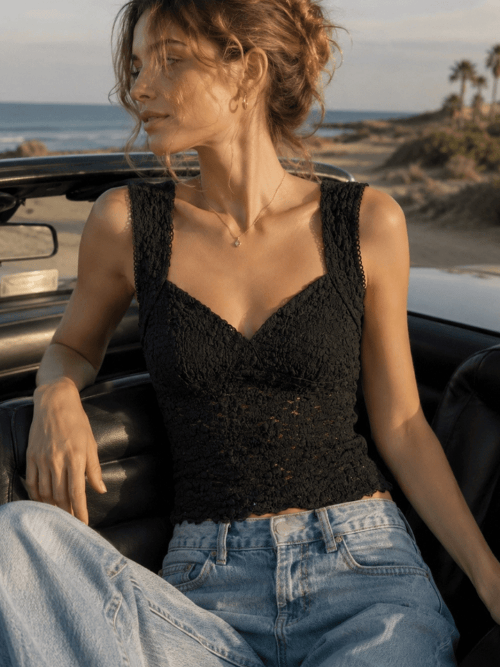 The Noir Floral Lace Cropped Tank Top - Jayden P Boutique