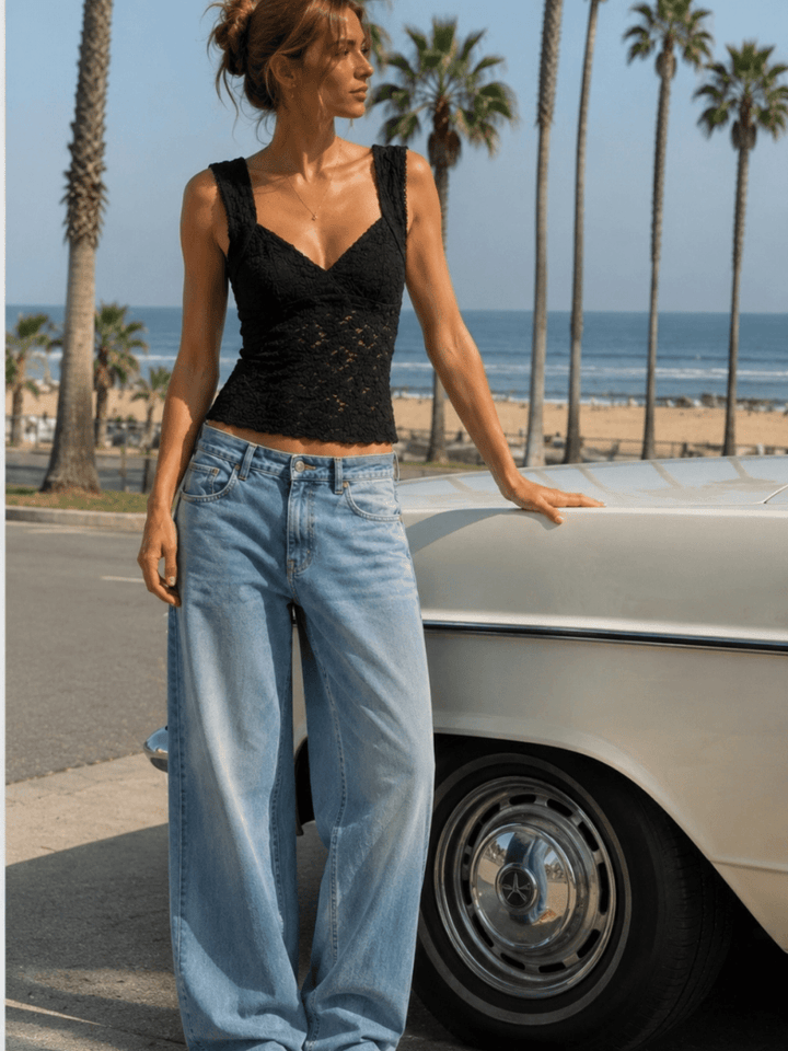 The Noir Floral Lace Cropped Tank Top - Jayden P Boutique