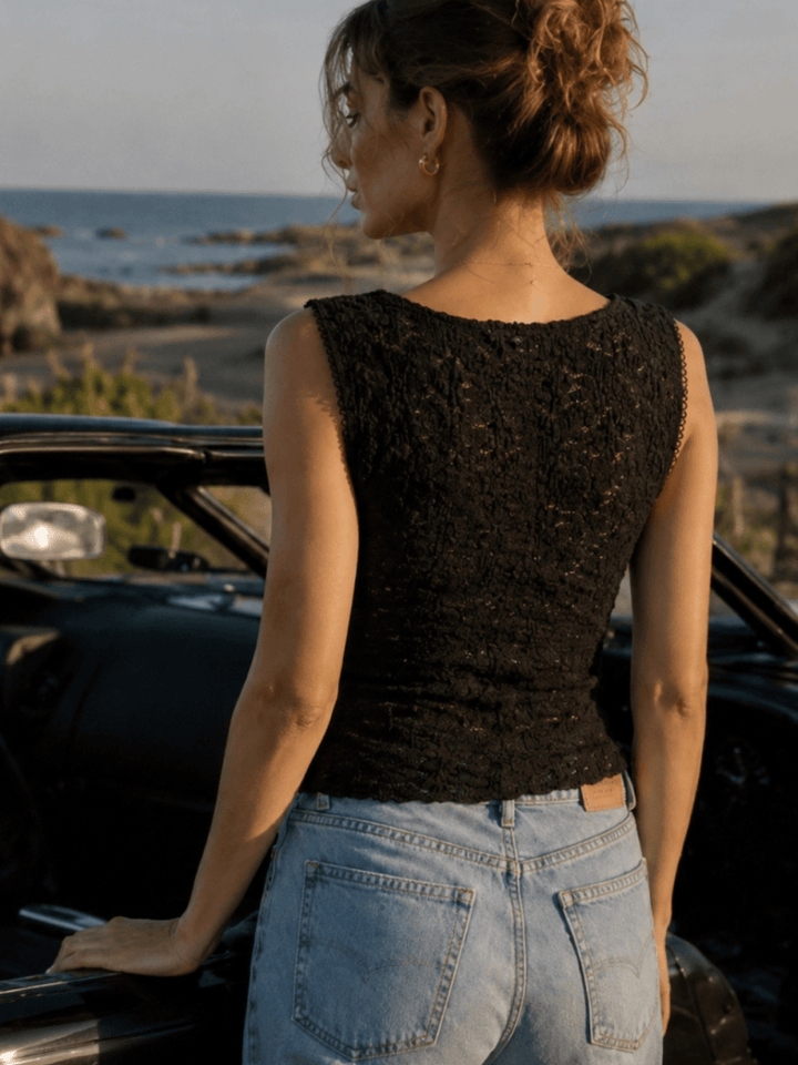 The Noir Floral Lace Cropped Tank Top - Jayden P Boutique