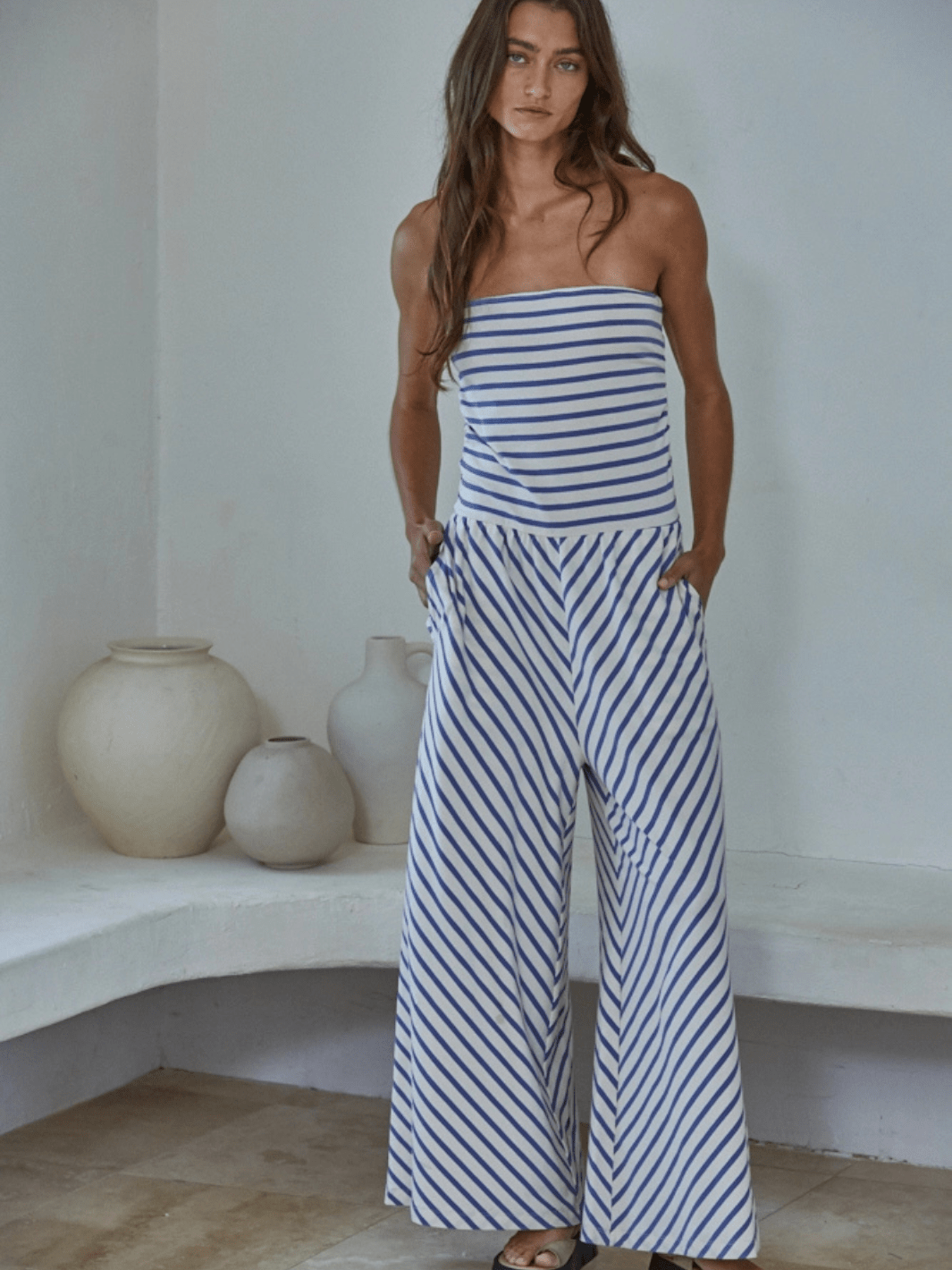 The Riviera Stripe Strapless Jumpsuit - Jayden P Boutique
