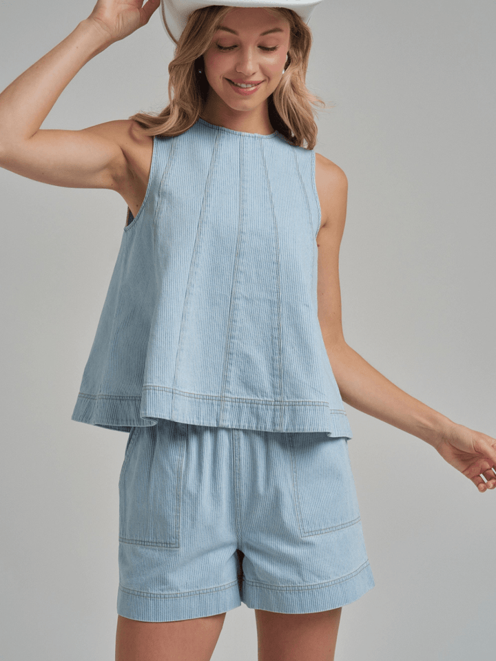 The Sutton Pinstripe Denim Shorts - Jayden P Boutique