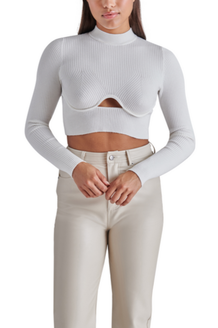 STEVE MADDEN OLLIE CUTOUT CROPPED SWEATER - WHITE