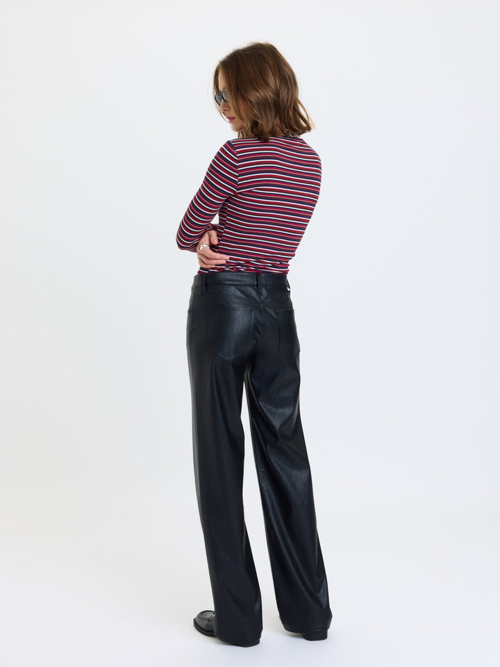 Daze Denim Keeper Faux Leather Straight Pants in Black — back view of black leather-look pants | Jayden P Boutique