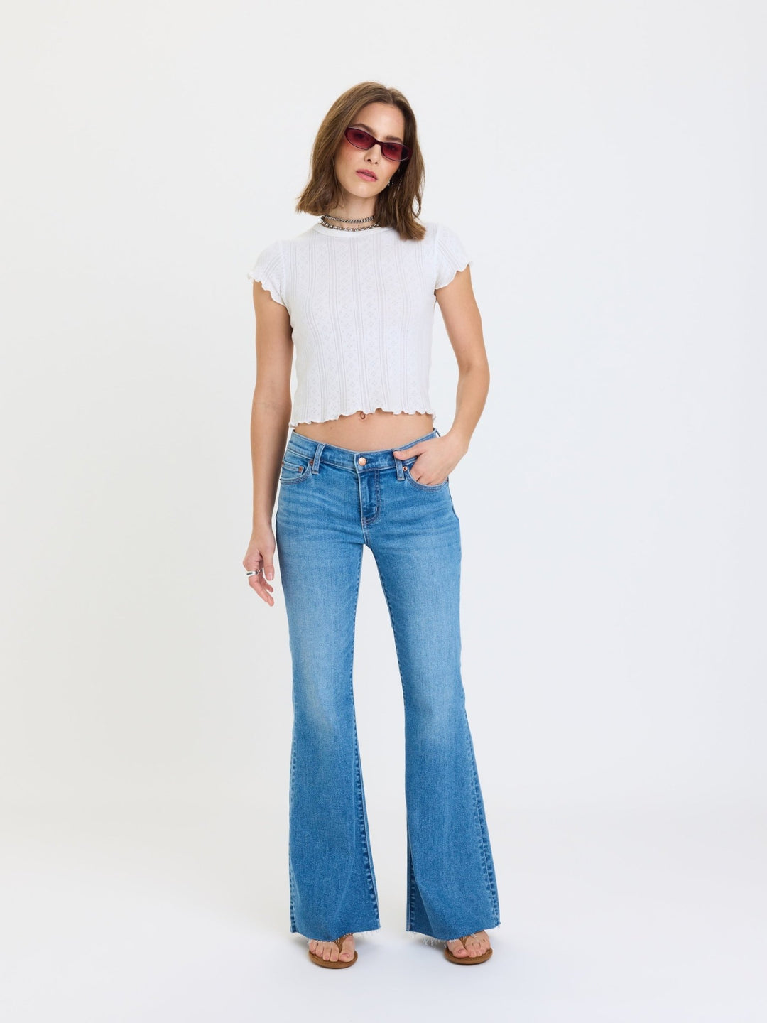 Daze Denim The Lowkey Low-Rise Flare Jeans in First Crush — Bright Light Wash Flare Denim | Jayden P Boutique