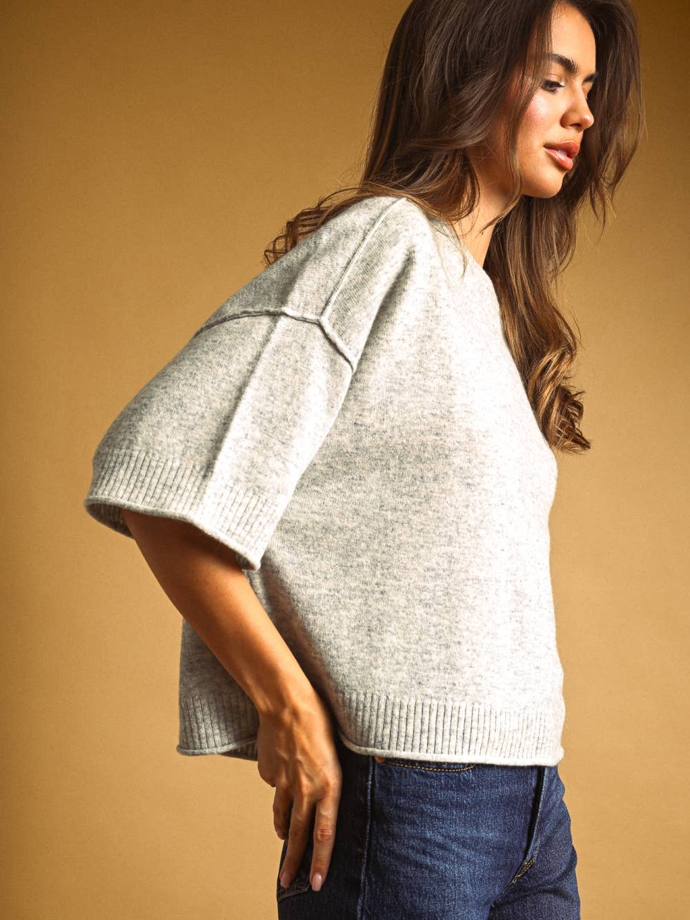 Sable Cropped Knit Top in Heather Grey | Jayden P Boutique